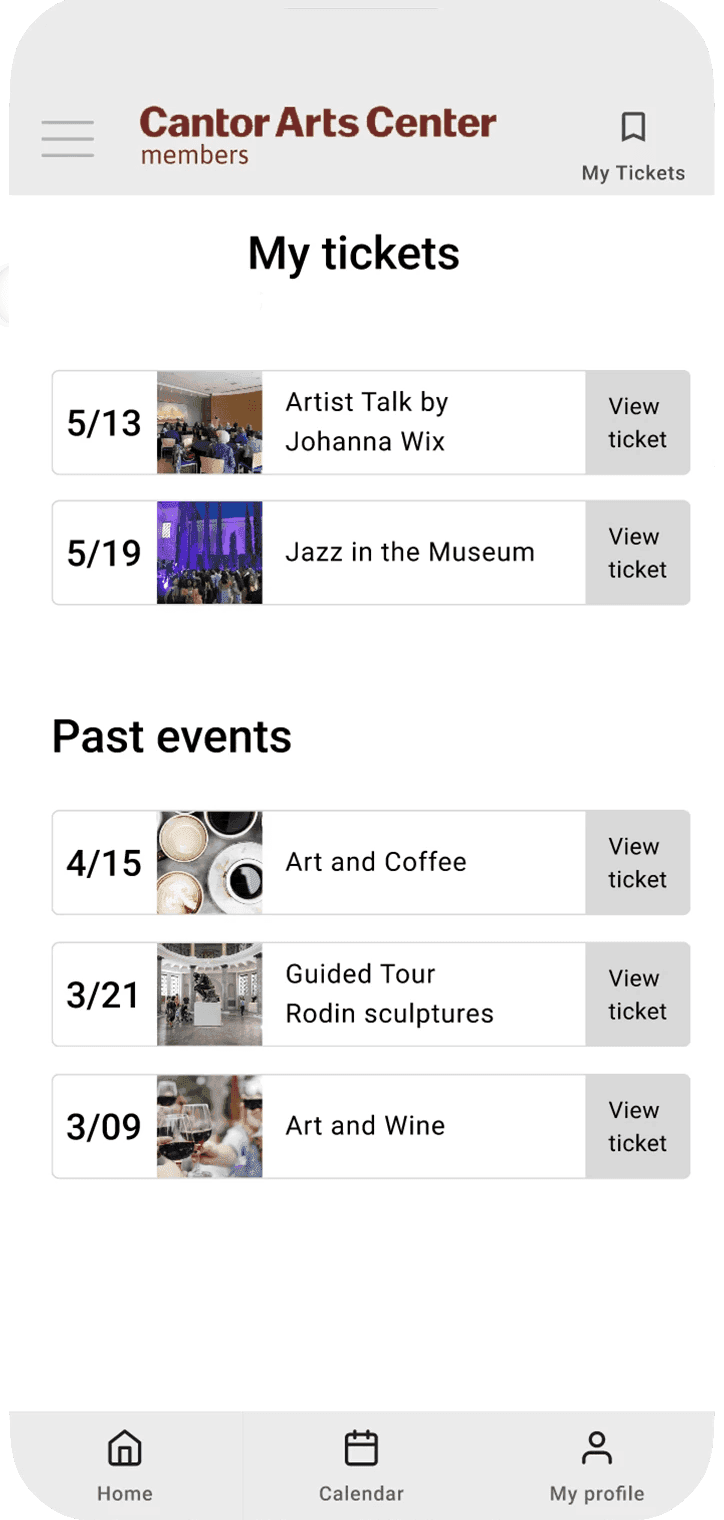 Cantor app prototype — All my Tickets